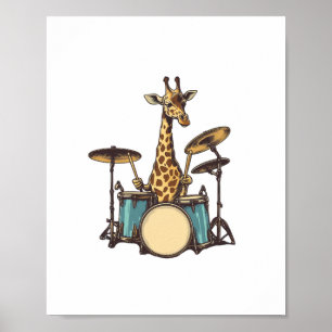 Affiche Girafe Mignonne Jouant de la Batterie Girafes Batt