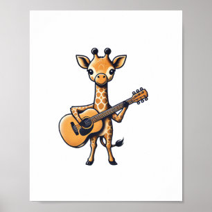 Affiche Girafe Mignonne Jouant de la Guitare Girafes Music