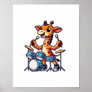 Affiche Girafe Mignonne Jouant Des Tambours Girafes Batteu