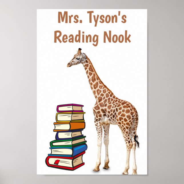 Affiche Girafe modifiable avec pile de livres Nook de lect (Devant)