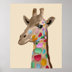 Affiche Girafe multicolore