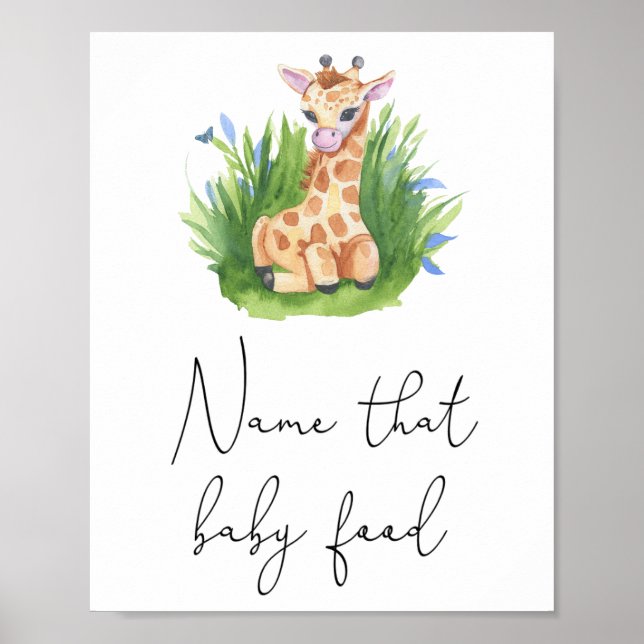 Affiche Girafe - Nommez ce jeu de nourriture pour bébé (Devant)