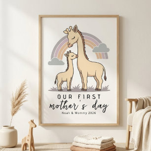 Affiche Girafe pastel Maman Bébé Première Fête des Mères N