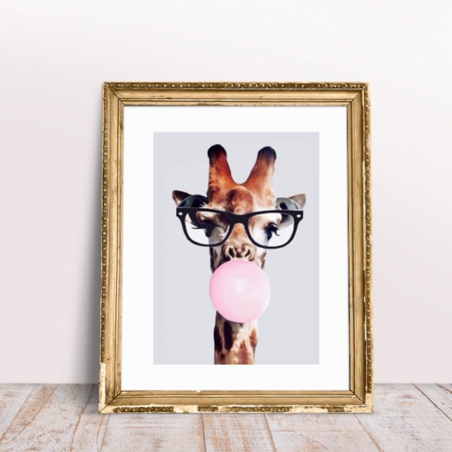 Affiche Girafe portant des lunettes soufflant bulle rose g (Créateur téléchargé)