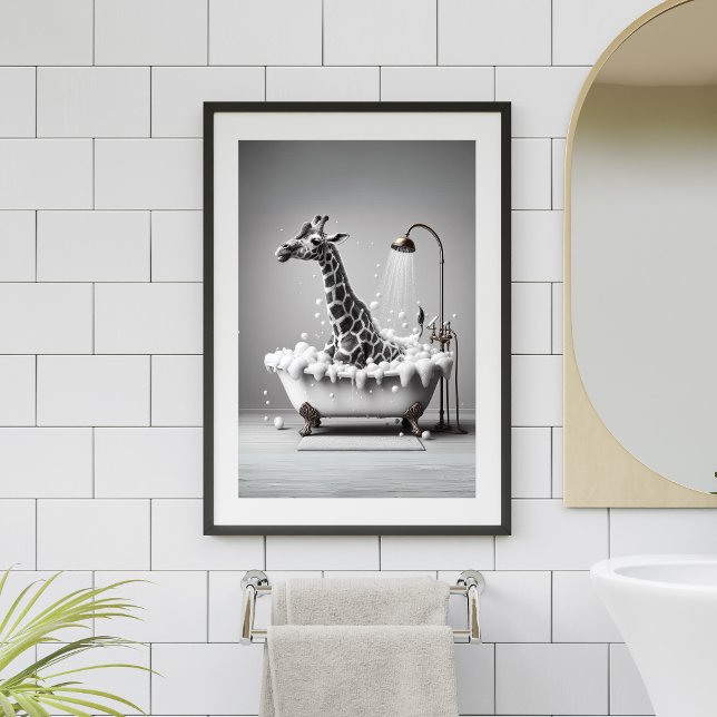 Affiche Girafe Prendre un bain dans baignoire Salle de bai (Créateur téléchargé)