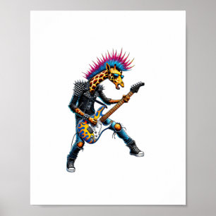 Affiche Girafe Punk Drôle, Girafe Goth Rock'n Roll, Guitar