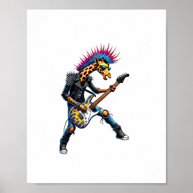 Affiche Girafe Punk Drôle, Girafe Goth Rock'n Roll, Guitar (Devant)