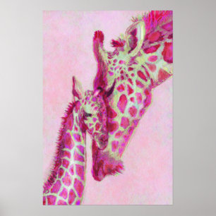Affiche girafe rose
