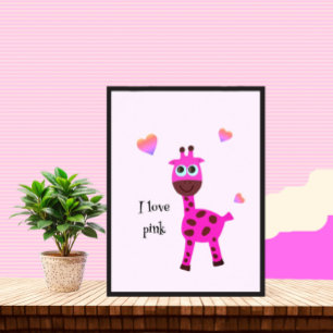 Affiche girafe rose