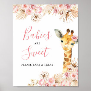 Affiche Girafe rose pâle Baby shower Les bébés sont sucrés