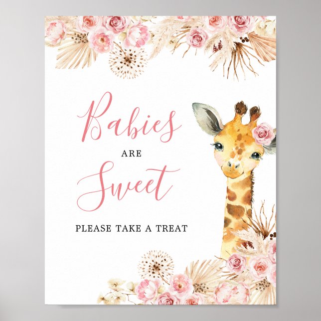 Affiche Girafe rose pâle Baby shower Les bébés sont sucrés (Devant)