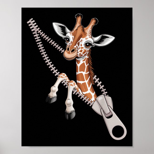 Affiche Girafe sortant d'une fermeture éclair Costume drôl (Devant)
