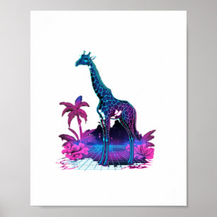 Affiche Girafe Synthwave Art Vaporwave  
