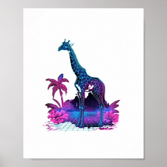 Affiche Girafe Synthwave Art Vaporwave   (Devant)