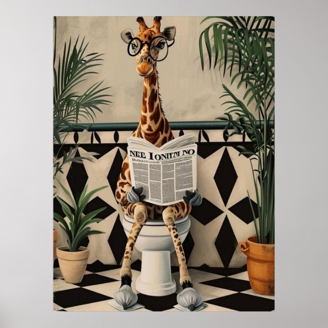 Affiche Girafe Utilisant les Toilettes – Art d'Humour de S (Devant)