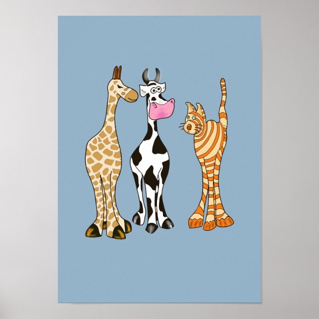 Affiche Girafe vache et chat, animaux comiques. (Devant)