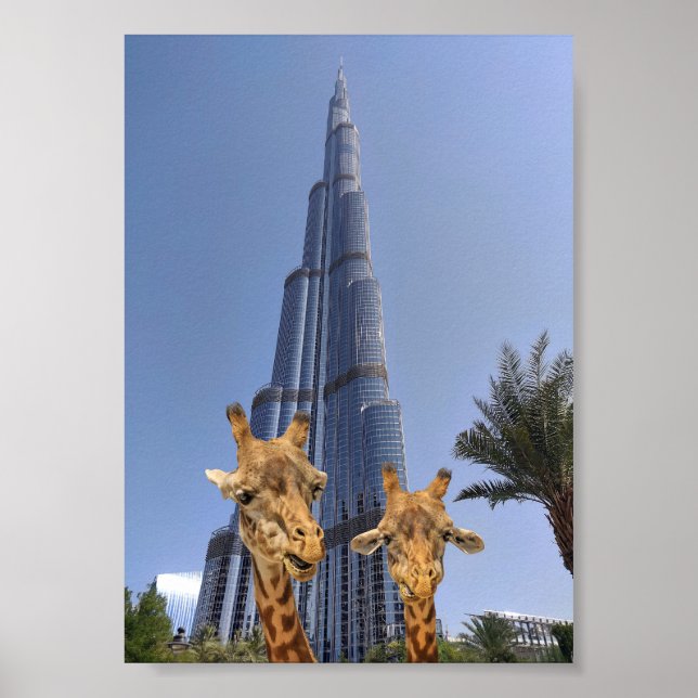 Affiche Girafes Excentriques sur l'Œuvre Murale de Burj Kh (Devant)