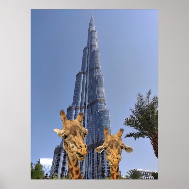 Affiche Girafes Excentriques sur l'Œuvre Murale de Burj Kh (Devant)