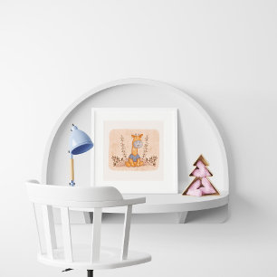 Affiche Giraffe adorable en Chemise Bleue Illustration