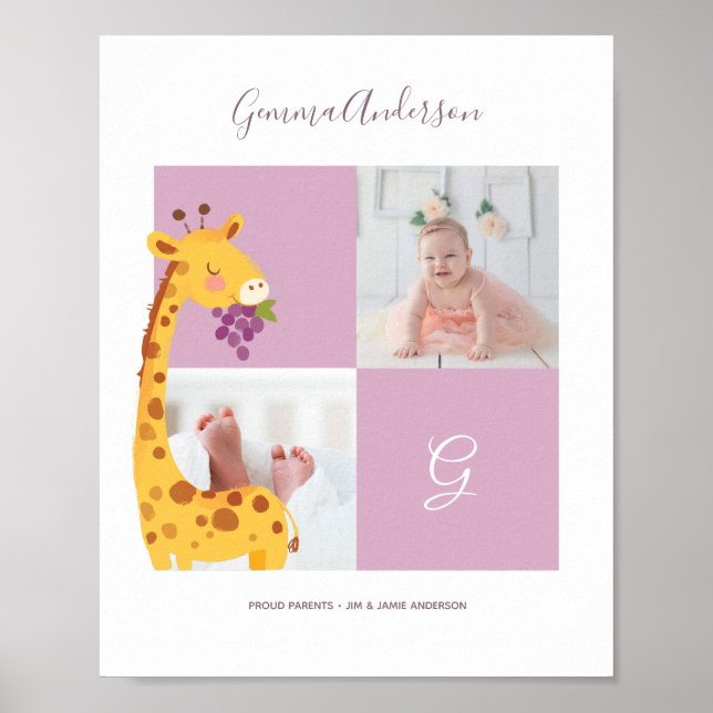 Affiche Giraffe ・ Alphabet Monogramme Baby shower mignon (Devant)
