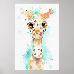 Affiche Giraffe Animal sauvage Nature Aquarelle Peinture A