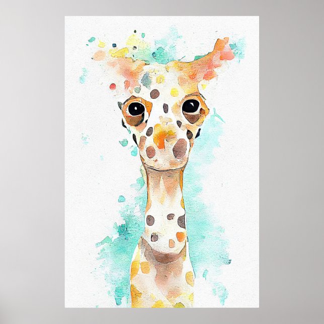 Affiche Giraffe Animal sauvage Nature Aquarelle Peinture A (Devant)
