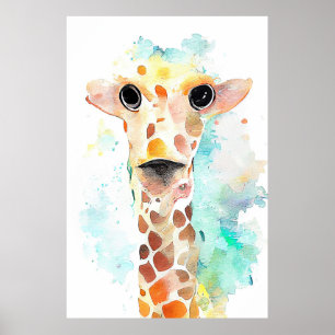 Affiche Giraffe Animal sauvage Nature Aquarelle Peinture A