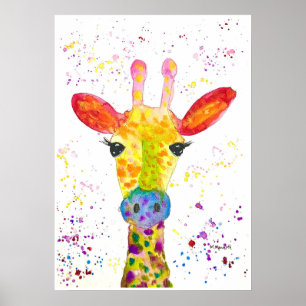 Affiche Giraffe Animaux Abstraits Sauvages Cute Art Arc-en