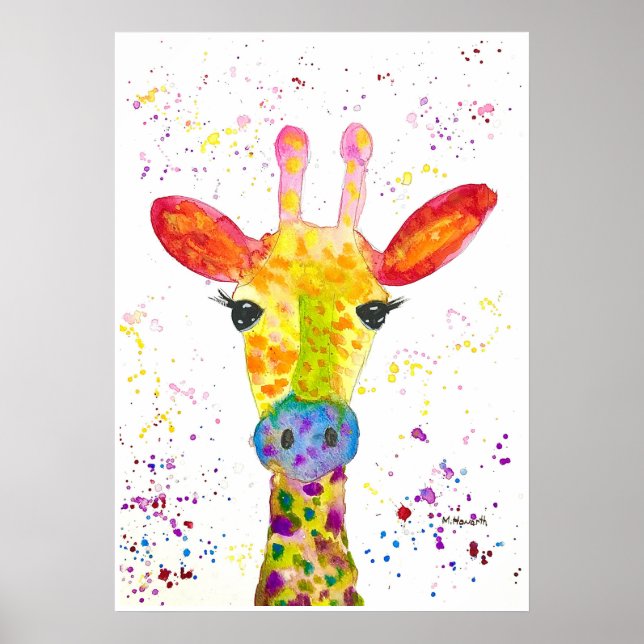Affiche Giraffe Animaux Abstraits Sauvages Cute Art Arc-en (Devant)