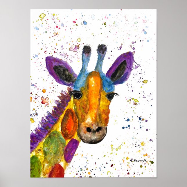 Affiche Giraffe Animaux Abstraits Sauvages Cute Art Arc-en (Devant)