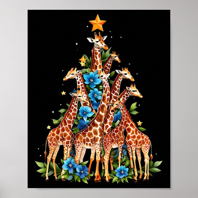 Affiche Giraffe Arbre de Noël Cute Amateurs de Giraffe Noë (Devant)
