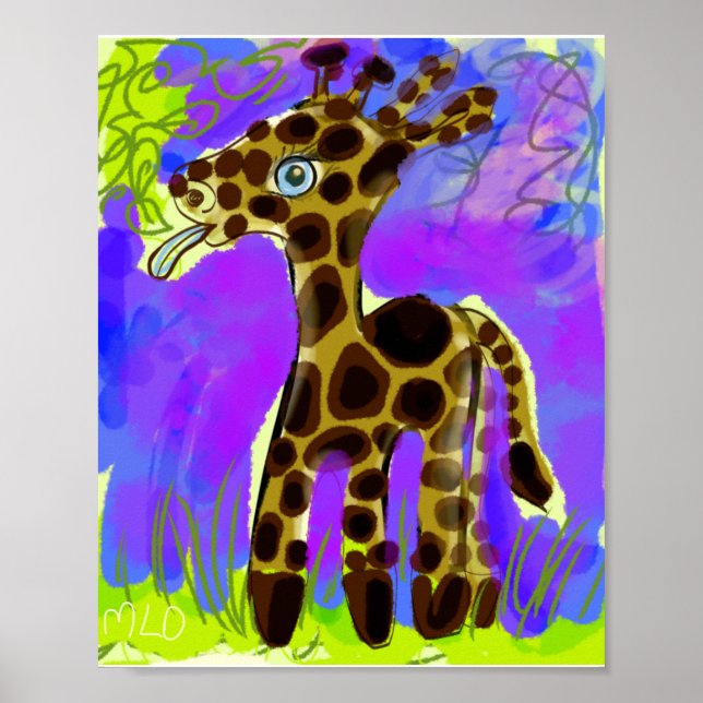 Affiche Giraffe Bébé Manger Une Feuille D'Art (Devant)
