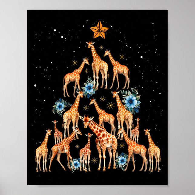 Affiche Giraffe Christmas Tree Floral Giraffe Xmas Lights  (Devant)