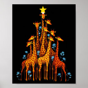 Affiche Giraffe Cute Dans L'Arbre De Noël Giraffe Florale 