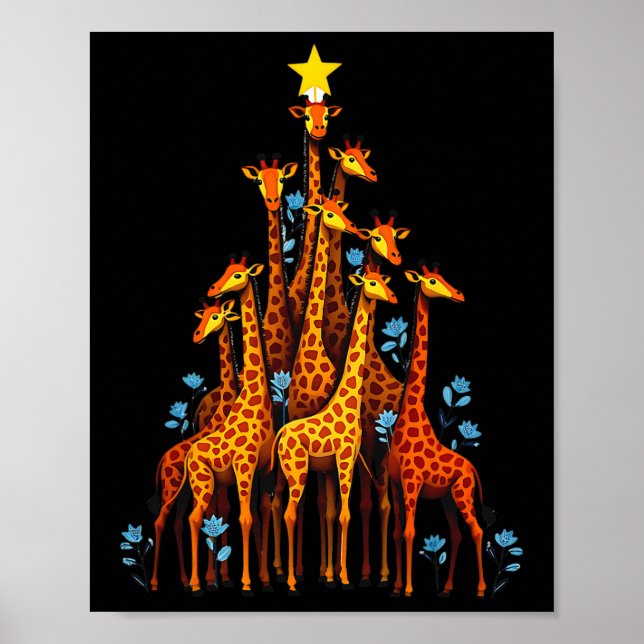 Affiche Giraffe Cute Dans L'Arbre De Noël Giraffe Florale  (Devant)