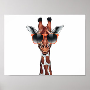 Affiche Giraffe de dessin animé avec lunettes de soleil