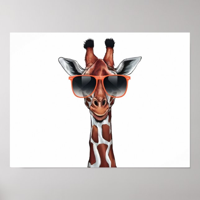 Affiche Giraffe de dessin animé avec lunettes de soleil (Devant)