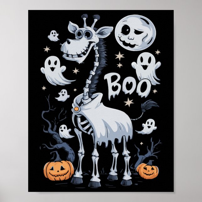 Affiche Giraffe De Squelette En Fantômes Halloween (Devant)
