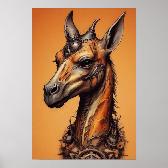 Affiche Giraffe de Steampunk orange, (Devant)