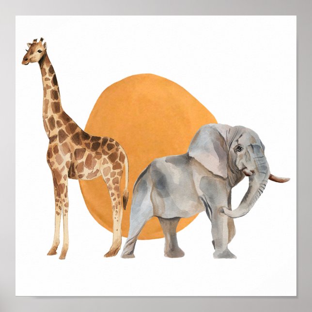 Affiche Giraffe et éléphant africains (Devant)