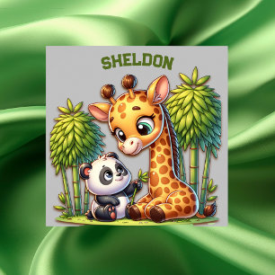Affiche Giraffe et Panda Nom monogrammé