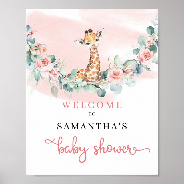 Affiche Giraffe Eucalyptus fille Baby shower signe de bien (Devant)