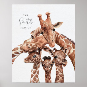 Affiche Giraffe Famille Portrait Famille Cinq, Décor Safar
