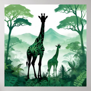 Affiche Giraffe Faune Animaux Nature Environnement Forêt