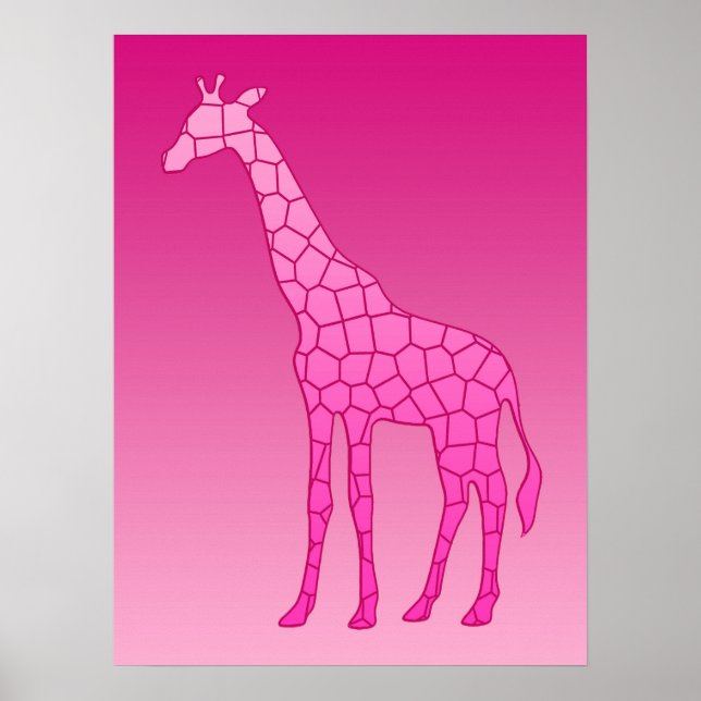 Affiche Giraffe géométrique moderne, Fuchsia et rose clair (Devant)