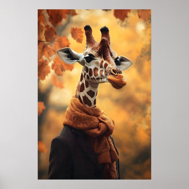 Affiche Giraffe in Fall Clothes Art Print, Autumn (Devant)