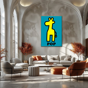 Affiche Giraffe Jaune Pop Art Gras Carton Silhouette