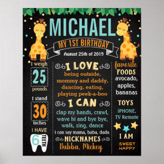 Affiche Giraffe Jungle Zoo Animaux Signal d'anniversaire
