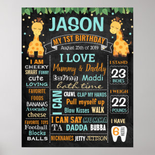 Affiche Giraffe Jungle zoo Premier Anniversaire Chalkboard
