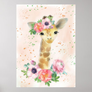 Affiche Giraffe Lover Baby Giraffe Avec Fleur